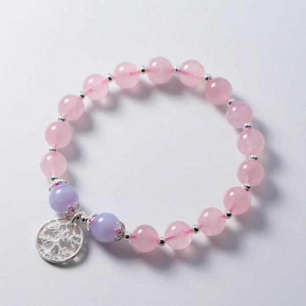 S925 Sterling Silver Sweet Pink Strawberry Crystal Beads Bracelet