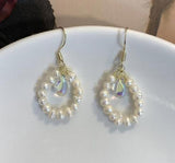 Crystal Freshwater Pearl Silver Dangle Earrings