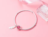 925 Silver Strawberry Quartz & Feather Chain Bracelet
