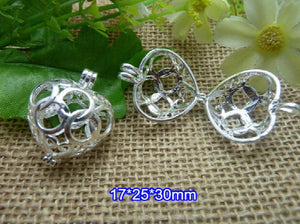 6 pcs Heart Shape Wishing Box Locket, Silver Plated, 17*25*30mm