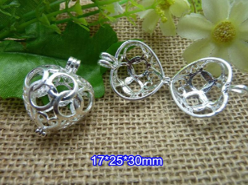 6 pcs Heart Shape Wishing Box Locket, Silver Plated, 17*25*30mm