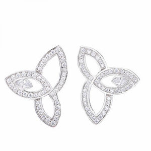 925 Silver Three Leaves Wedding Stud Earrings Pave Crystal Engagement Earrings