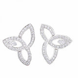 925 Silver Three Leaves Wedding Stud Earrings Pave Crystal Engagement Earrings