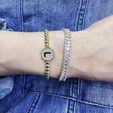 Stainless Steel Initial Letter Bracelet with Zircon Name, 4MM Beads, Gift