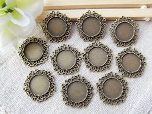 100pcs Flower Border Round Base Setting Tray Bezel Pendant Charm