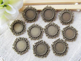 100pcs Flower Border Round Base Setting Tray Bezel Pendant Charm