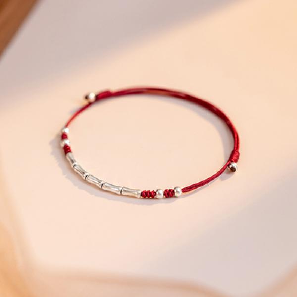 925 Silver Red Rope Geometric Shape Bracelet Women Gift
