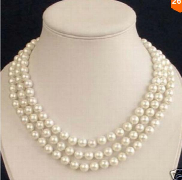 3 Rows Akoya Cultured 7-8 MM Pearl Necklace Women Giftword Jewelry