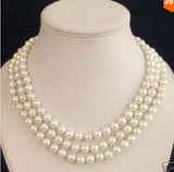 3 Rows Akoya Cultured 7-8 MM Pearl Necklace Women Giftword Jewelry