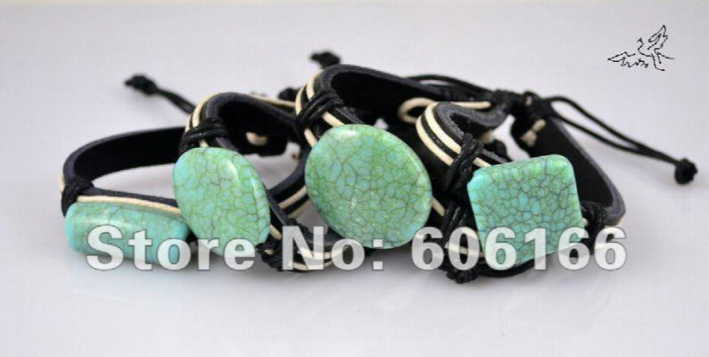 12pc Mix Turquoise Leather Bracelet Resin Tribe Bracelets