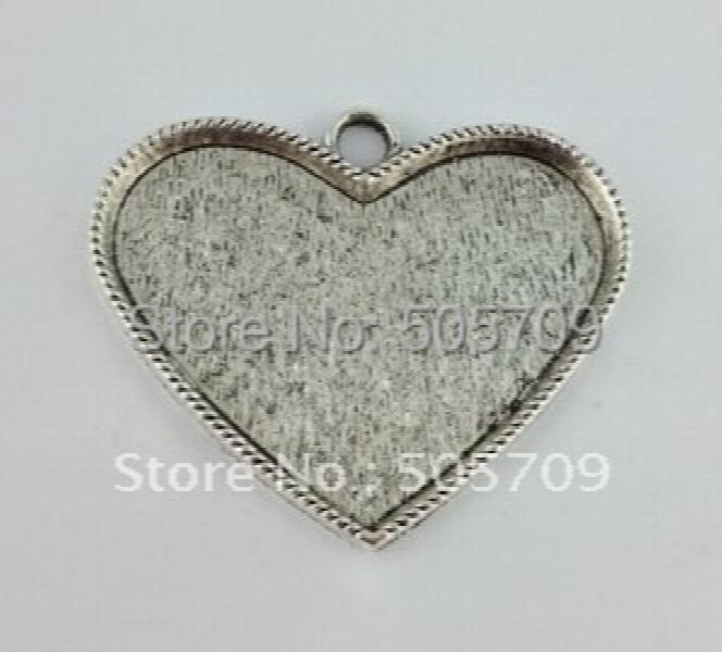 6pcs Heart Pendant Setting Blanks 56x37mm Tibetan Silver A11695