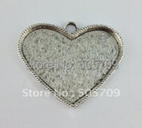 6pcs Heart Pendant Setting Blanks 56x37mm Tibetan Silver A11695