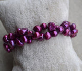 7in Amaranth Freshwater Pearl Bracelet,Flower Clasp