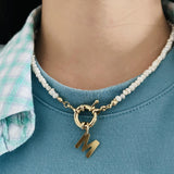 Copper Initial Necklace with Freshwater Pearl Chain