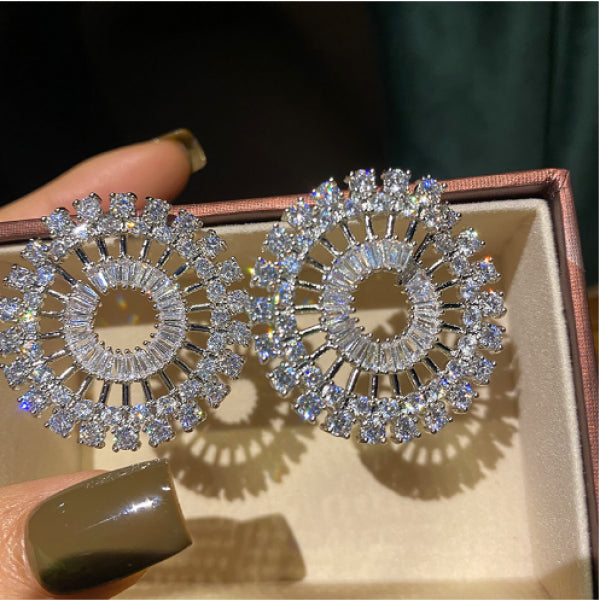 Women Ice and Snow Secret Bright Round Snow Flower Earrings
