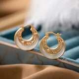 Hollow Hetian Jade Moon Earrings with Silver Jewelry