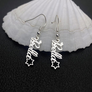 Star Dangle Nameplate Earrings Stainless Steel Personalized Jewelry