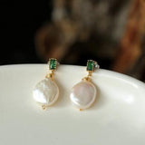 Baroque Emerald 14K Pearl Drop Earrings