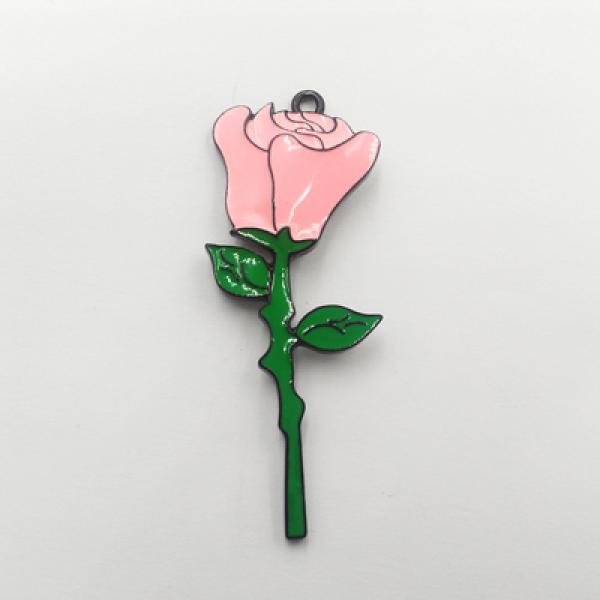 10pcs Full Enamel Rose Flower Pendant for Kids Jewelry Making