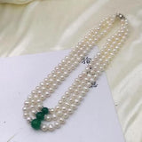 Natural Pearl 7-8mm 3 Row Necklace Jewelry Jaspers Beads Accessories