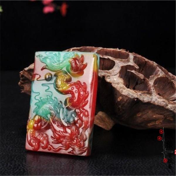 Colorful Jade Dragon Pendant Necklace Hand-carved Dragons Charms Lucky Amulet
