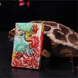 Colorful Jade Dragon Pendant Necklace Hand-carved Dragons Charms Lucky Amulet