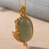 Green Chalcedony Koi Pendant Necklace Chinese Craft Women's Christmas
