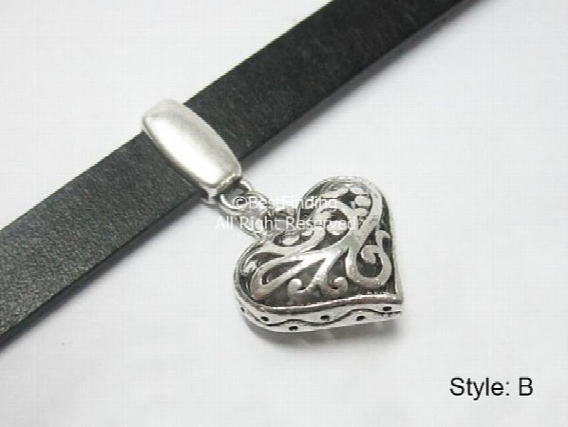 Flat Leather Slider Heart Charm Beads 10mm Findings