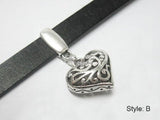 Flat Leather Slider Heart Charm Beads 10mm Findings