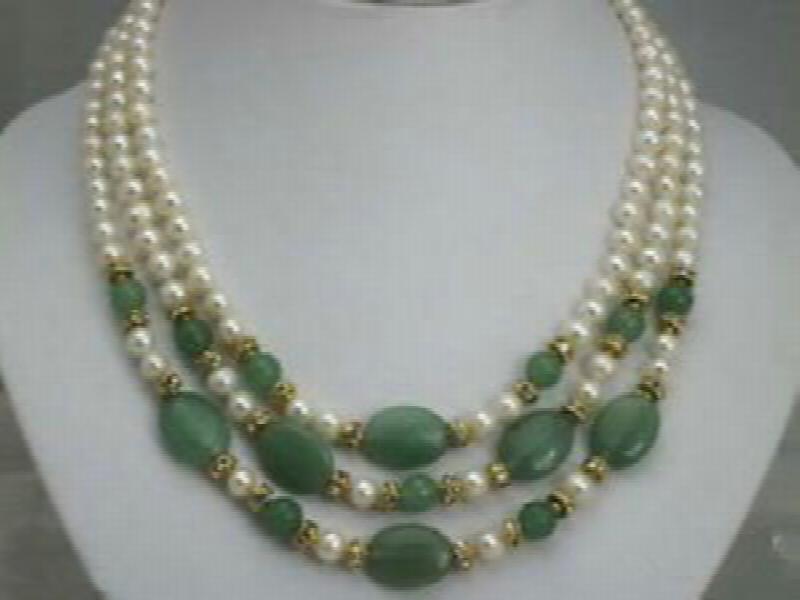 Freshwater Pearl Green Jade Necklace 7-8mm