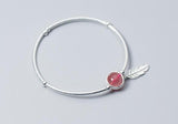 925 Silver Strawberry Quartz & Feather Chain Bracelet