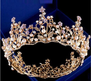 Vintage Pears Wedding Baroque Bridal Crown Tiara Bride Headpiece