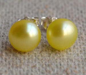 Yellow Freshwater Pearl Silver Stud Earrings