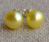 Yellow Freshwater Pearl Silver Stud Earrings