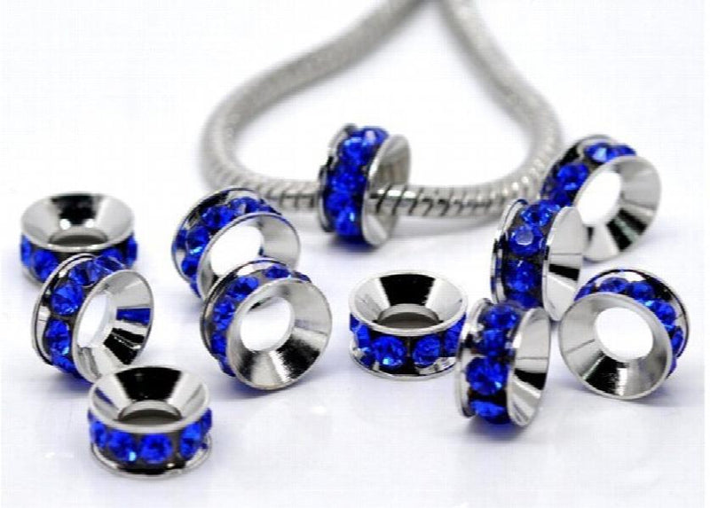 50 Pcs Christmas Rhinestone Rondelle Beads for Charm Bracelet 11mm