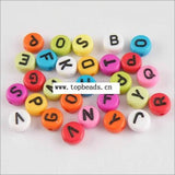 Mixed Colors Round Flat Acrylic Beads, Assorted Letter styles Beads