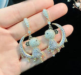 Bear Emerald Crystal Zircon Earrings 14K Plated S925 Silver Needle