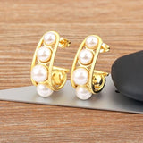 Gold/Silver Pearl Hoop Earrings Plated Circle Women Jewelry