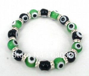 10mm Evil Eye Bracelet with Glass Beads and Crystal Spacer