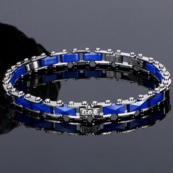 Pink Ceramic Bracelet with CZ Crystal, Stainless Steel Bangle