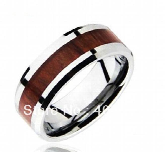 8mm Silver Tungsten Ring with Rosewood Inlay - Hot Promotion