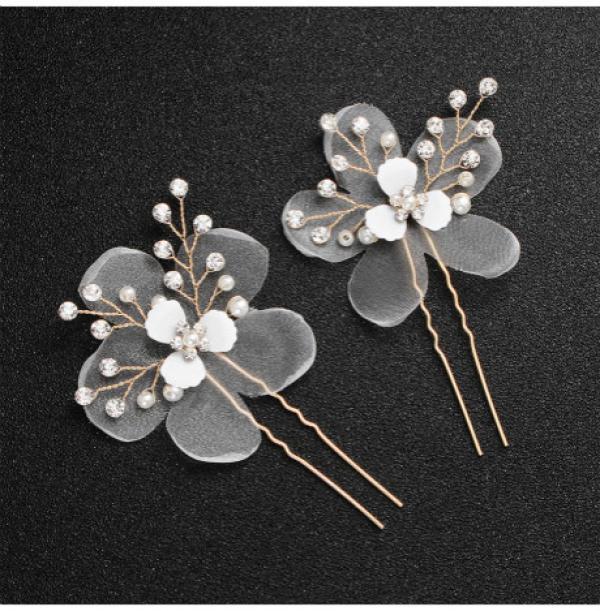 Pansy Organza Rhinestone Hairpins Wedding Hair Accessories