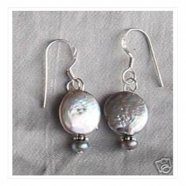 Coin Freshwater Pearl Earring S925 Sterling Silver Hook Dangle Earring