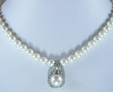 8mm Pearl Necklace + 12mm Inlay Pearl Pendant Set