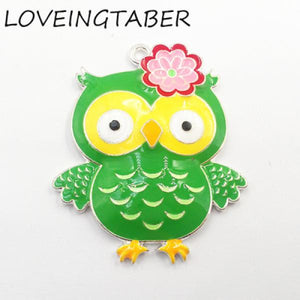 10pcs Owl with Flower Enamel Pendants - Kids Necklace - 46mm*38mm