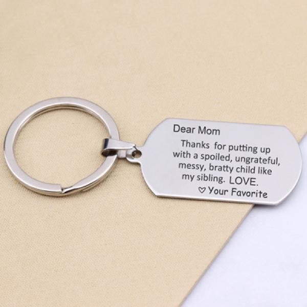 Mom Gift Keychain Dog Tag Stainless Steel Keyring Bag Charm Jewelry