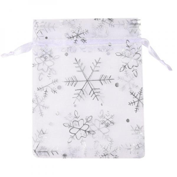 50pcs Snowflake Print Organza Jewelry Bags Wedding Christmas Gift Pouches