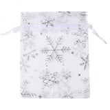 50pcs Snowflake Print Organza Jewelry Bags Wedding Christmas Gift Pouches