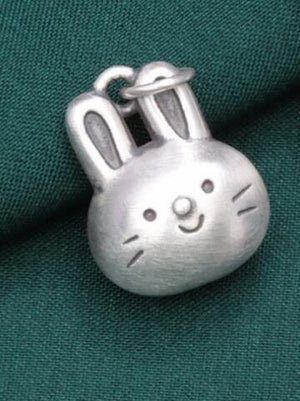Solid S990 Sterling Silver Pendant Zodiac Rabbit Necklace Pendant