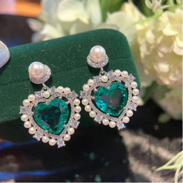 Pink Gem Love Pearl Earrings for Women